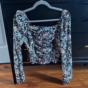 Lulu's Black Floral Long Sleeve Blouse - never worn